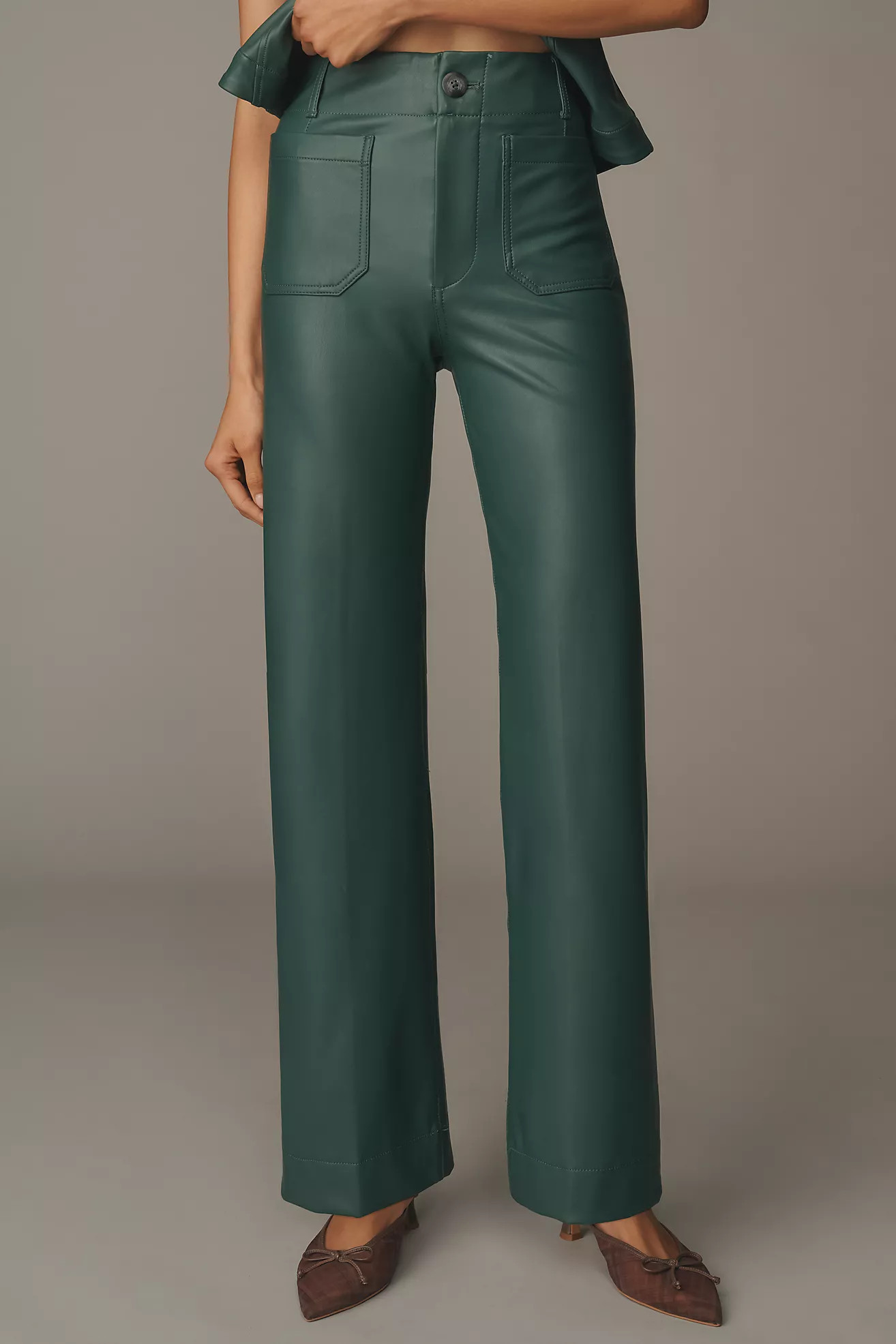The Colette Faux Leather Full-Length Wide-Leg Pants by Maeve | Anthropologie (US)