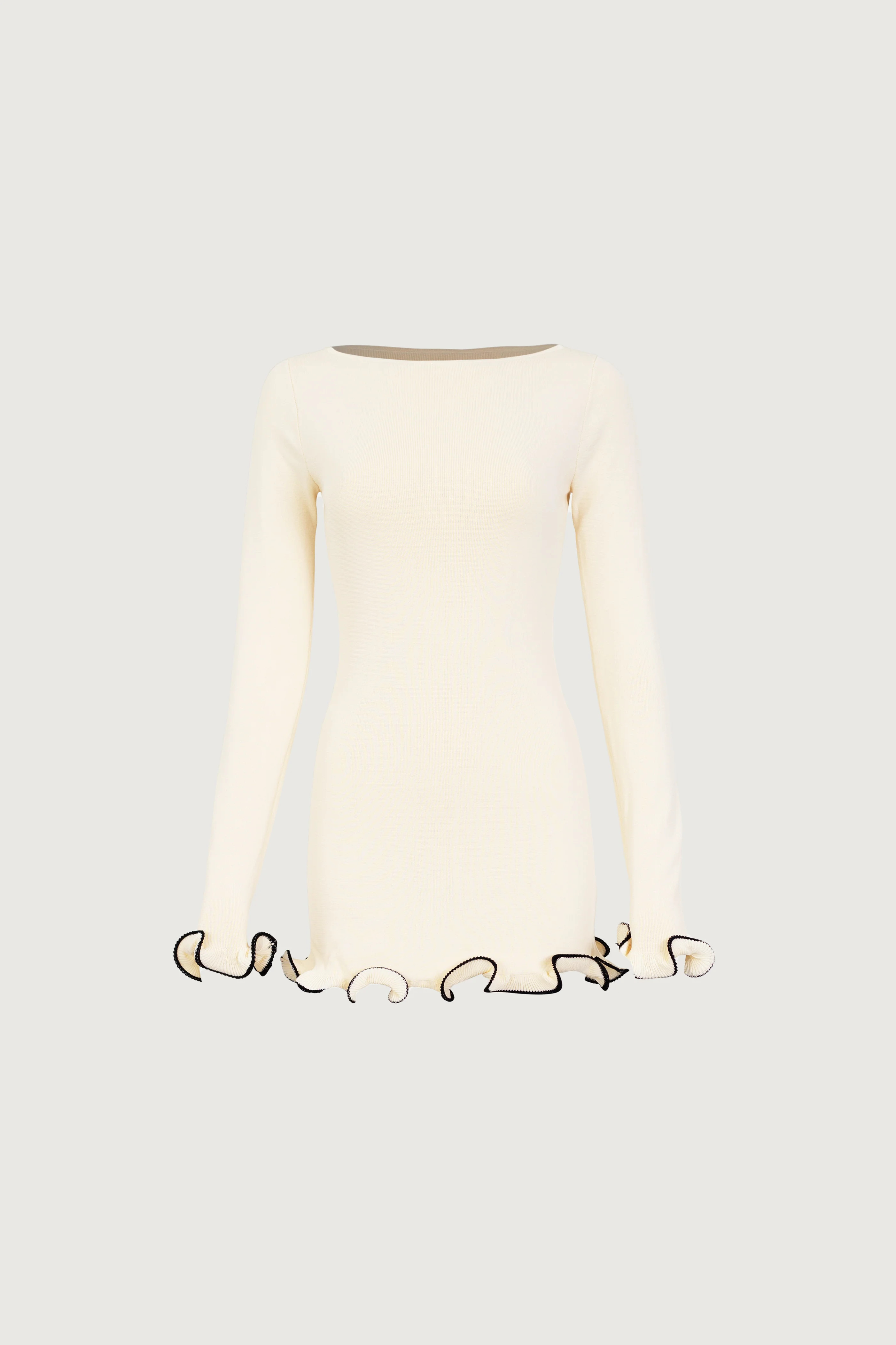 Ruffle Hem Mini Dress (Cream/Black) | SAME
