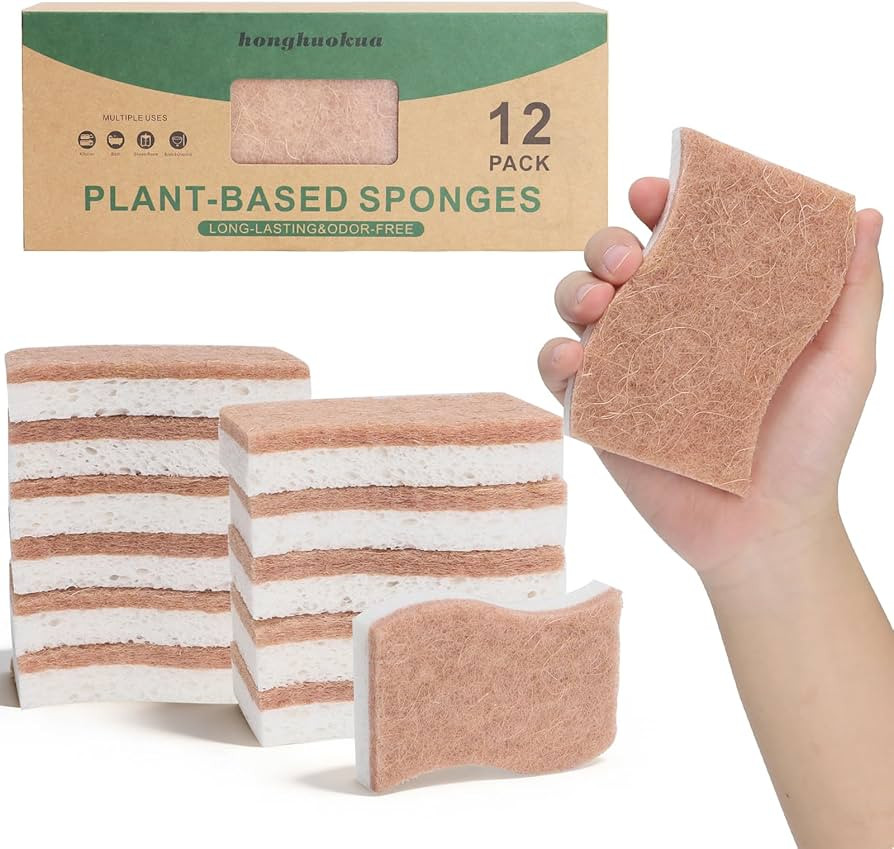 Sponges Kitchen – 12-Pack, Natural sponges for Dishes S-Shaped Dual-Layer for Pots, Pans, Table... | Amazon (US)
