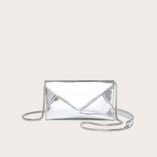 Mini Envelope Bag Metallic Silver Funky Chain Flap PU | SHEIN
