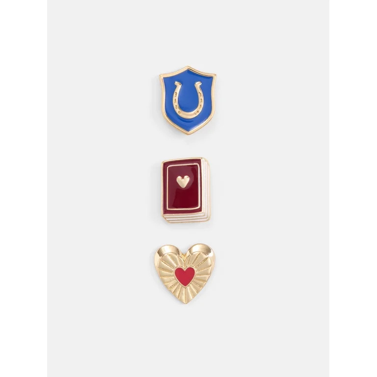Free Assembly Women's Book, Heart and Horseshoe Crest Pin Set, 3-Piece | Walmart (US)