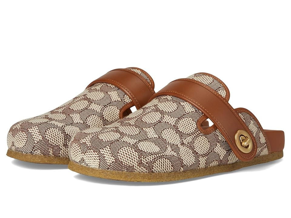 COACH Blake Clogs In Signature Textile Jacquard Women's Slippers Cocoa/Burnished Amber : 5 M, Leather/Rubber | Zappos