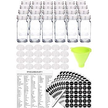 Premium Spice Jar Set -12 Square Glass 4 oz Spice Bottles, 72 Deluxe Labels, 12 Shaker Tops, Qual... | Amazon (US)