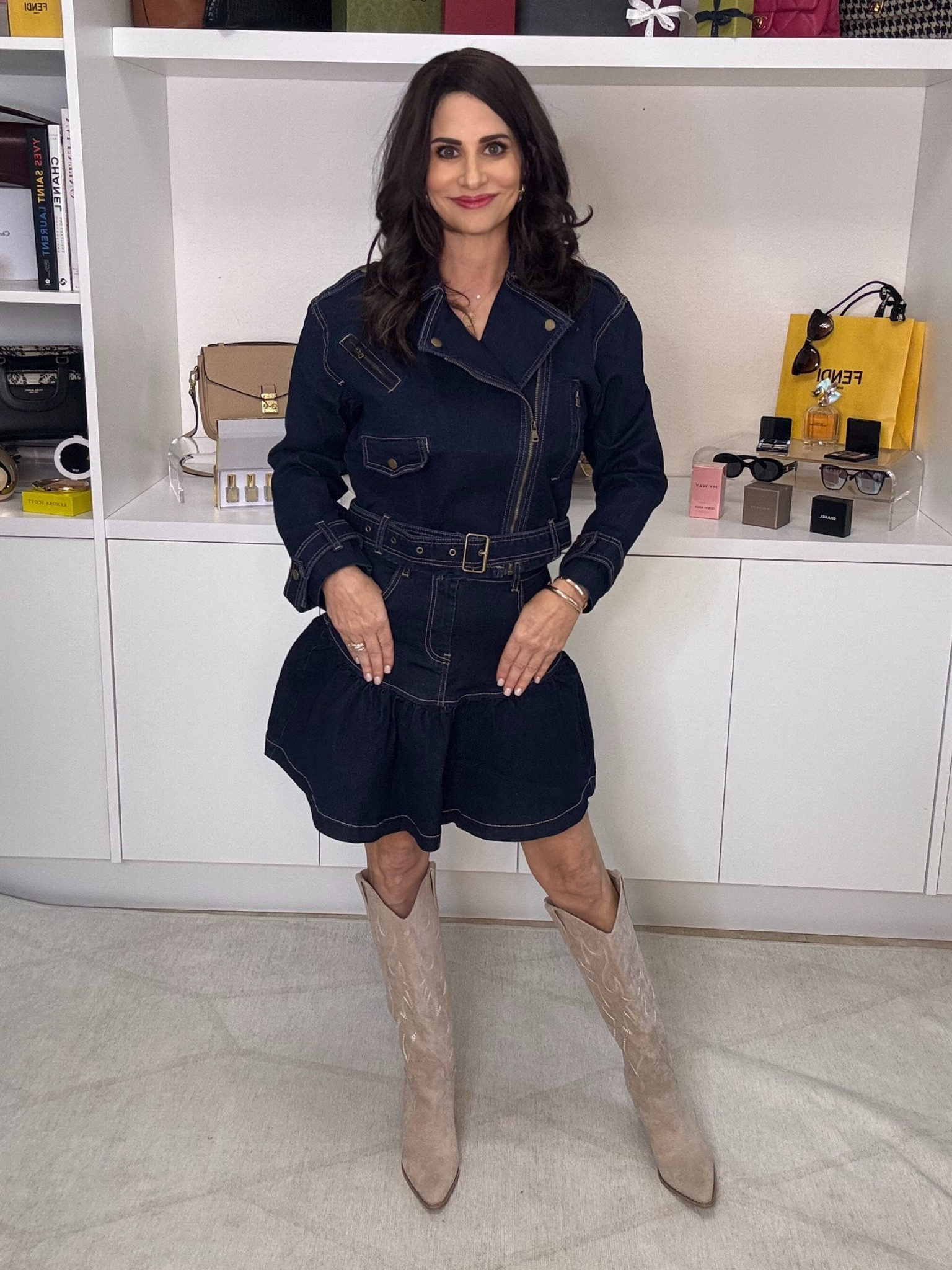 2 piece denim set . Wearing a sm. In both - should have sized down in the jacket . Use Marlo30 for a site wide discount. 
Boots are on a major sale 

#LTKSeasonal #LTKStyleTip #LTKOver40