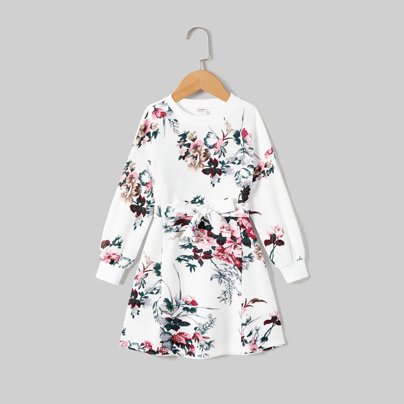 Mommy and Me Flora Print Long-sleeve Belted Dresses | PatPat