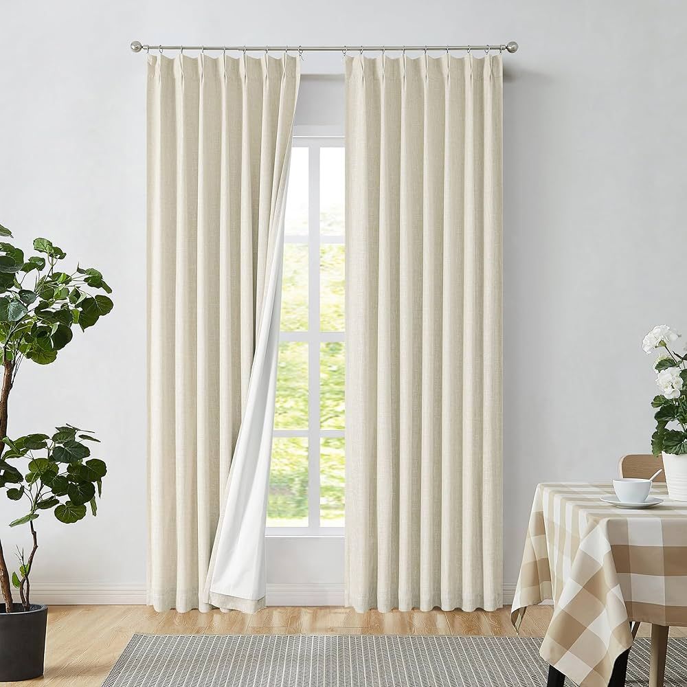 Pinch Pleated Blackout Curtain Panel with Full Blackout Liner Window Treatment Sets with Back Tab... | Amazon (US)