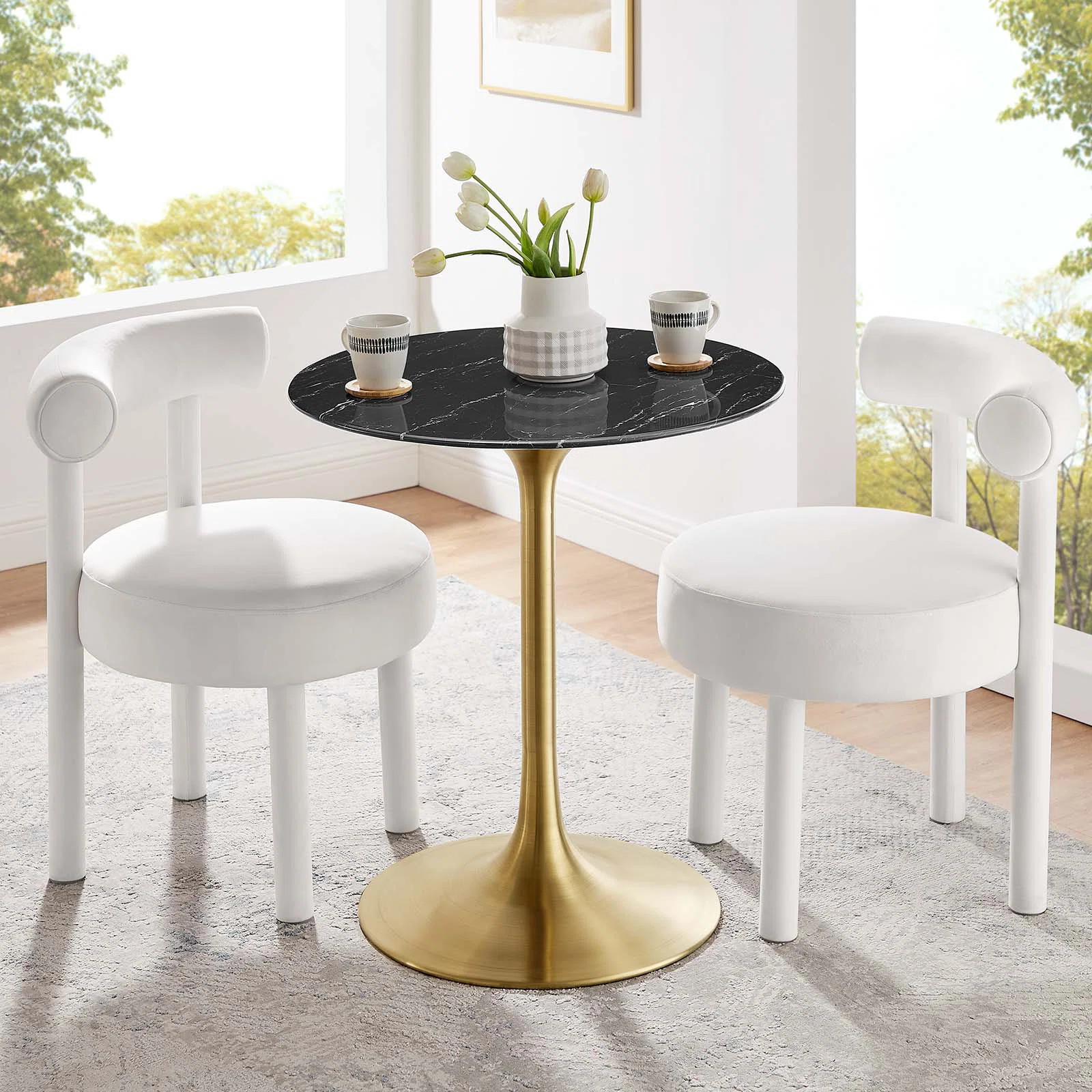Lippa 47" Artificial Marble Dining Table In Rose Black | Wayfair North America