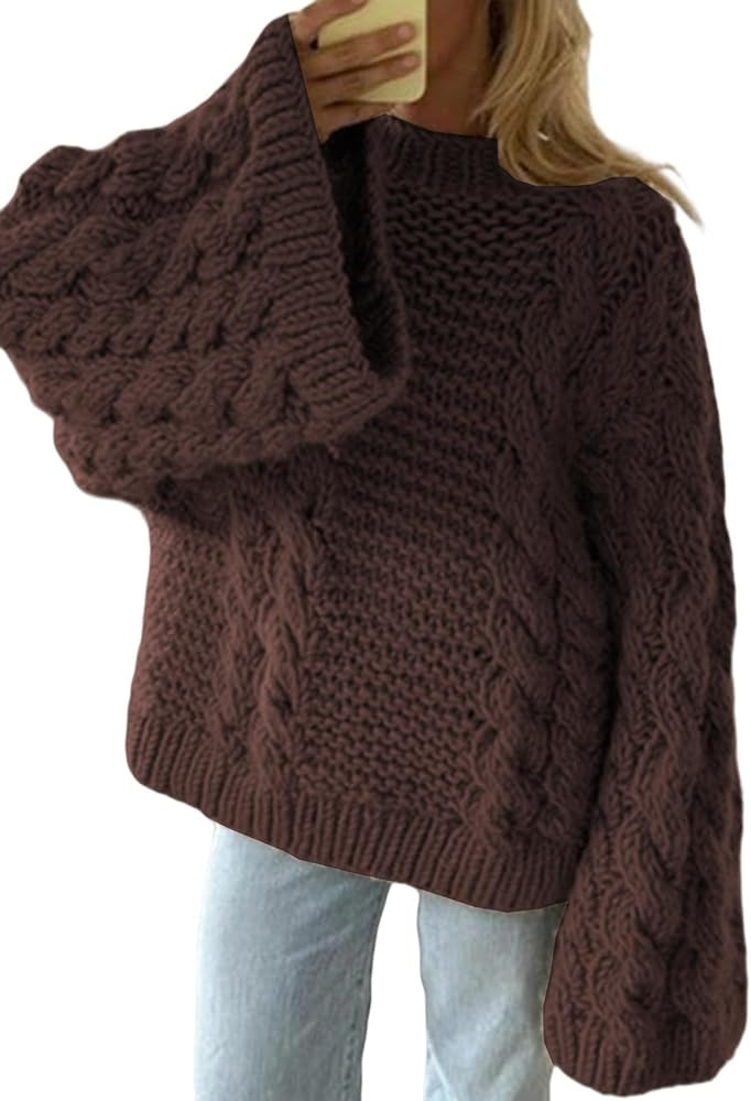 Unybwonn Women Oversized Chunky Cable Knit Sweater Loose Long Sleeves Crewneck Pullover Sweaters ... | Amazon (US)