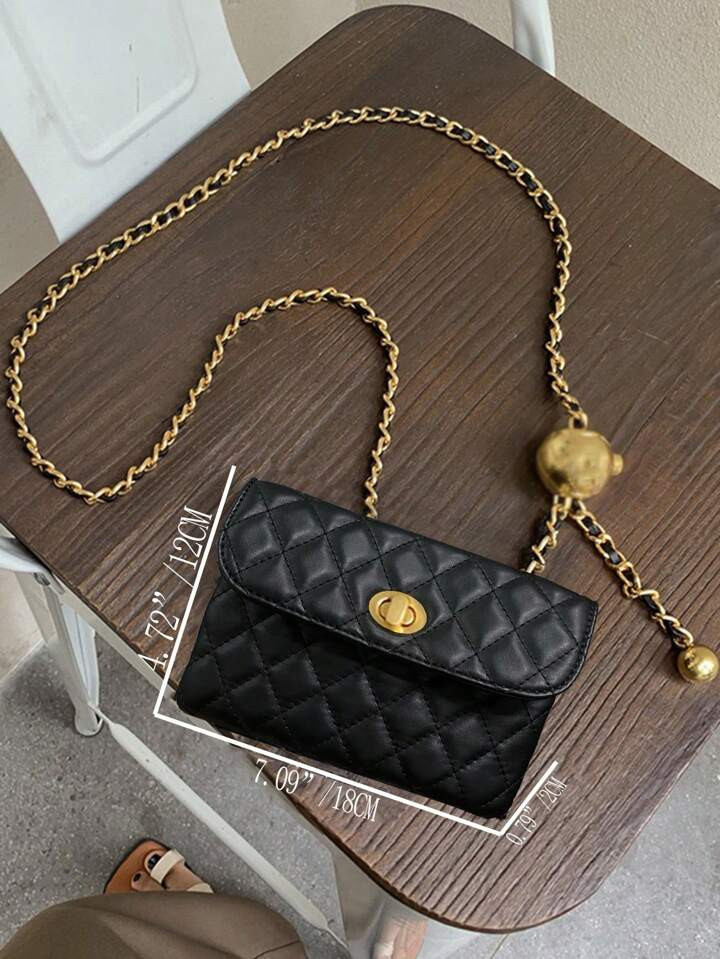 New Fashionable Versatile Rhombic Embroidery Detachable Chain Mini Multi-Function Waist Bag/Shoul... | SHEIN