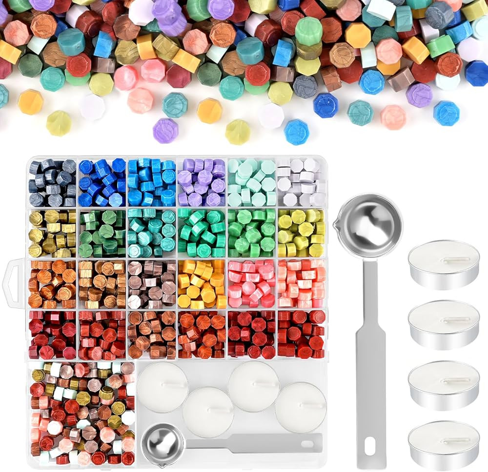 NACHLYNN 600 Multicolor Octagon Sealing Wax Beads with 1 Melting Spoon and 4 Tealight Candles for... | Amazon (US)