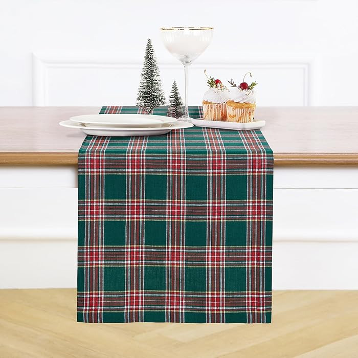 Solino Home Christmas Table Runner 108 Inches Long - 100% Pure Linen Green Tartan Plaid Table Run... | Amazon (US)