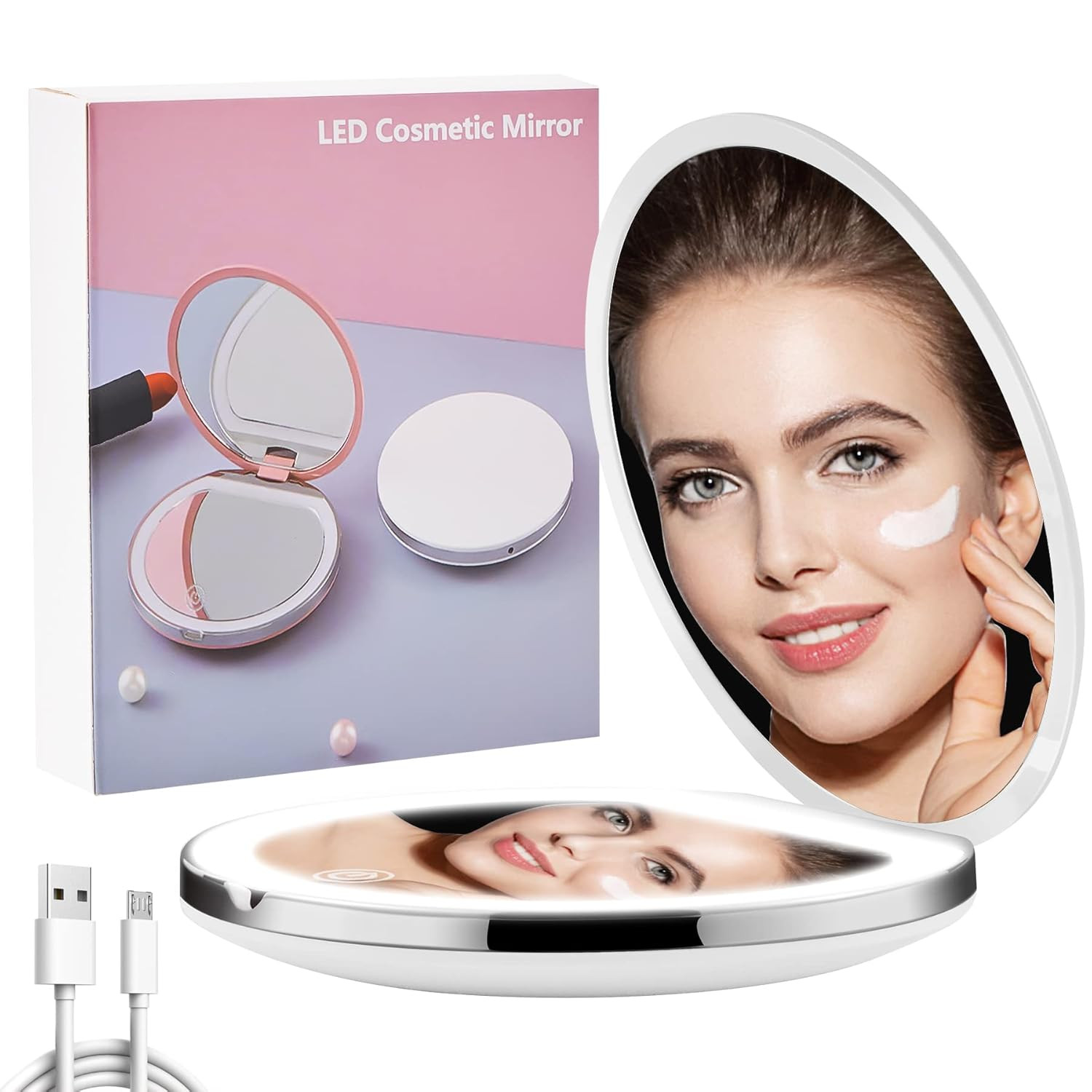 LED Compact Mirror with Light Magnifying Lighted Travel Makeup Mirror Rechargeable Brightness Dim... | Amazon (US)