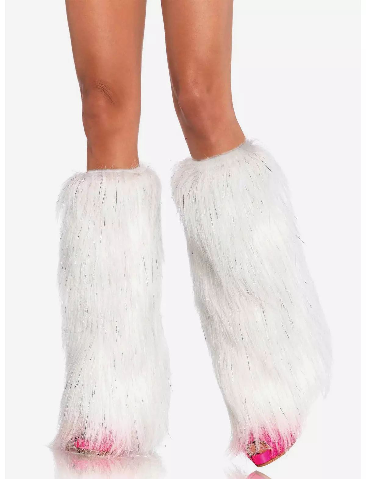 Furry Lurex Leg Warmers White & Silver | Hot Topic