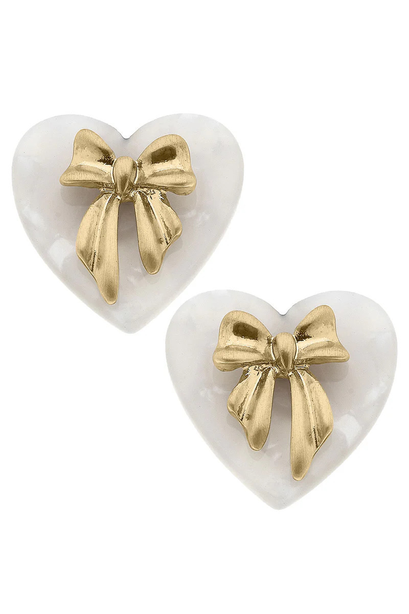 Cecelia Bow & Mother of Pearl Heart Stud Earrings | CANVAS