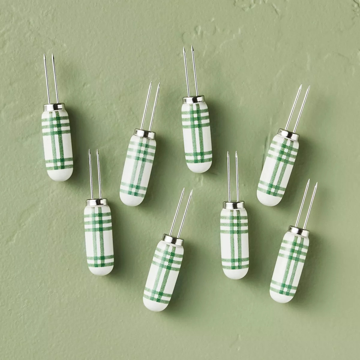 Tri-Stripe Plaid Corn Holders Green/Cream (Set of 8) - Hearth & Hand™ with Magnolia | Target