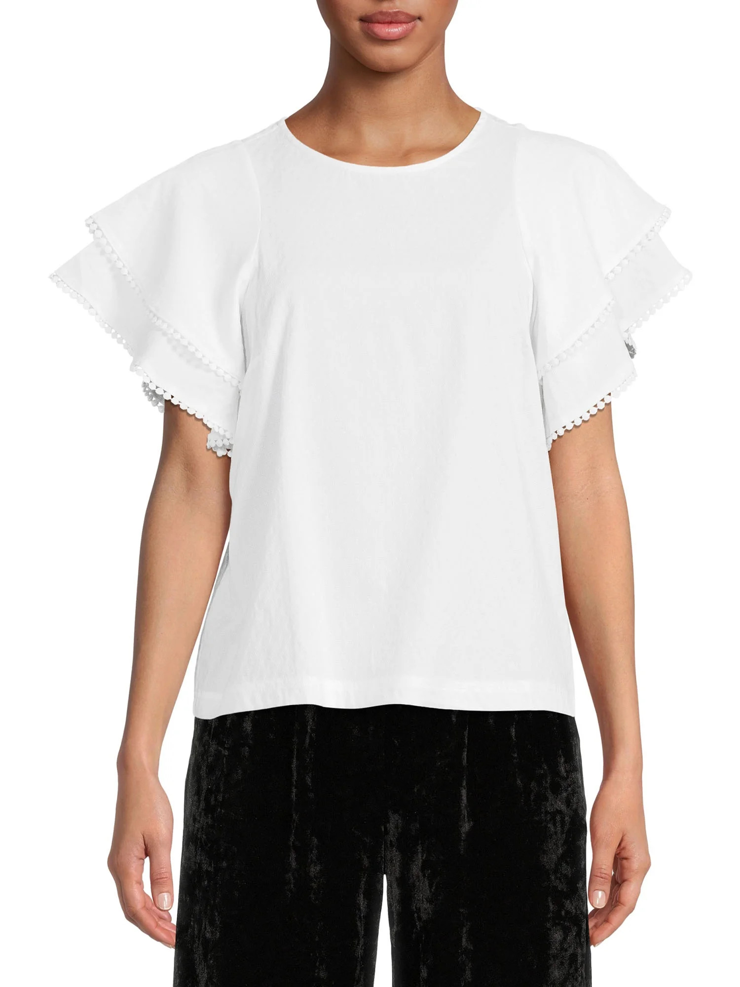 The Get Women's Ruffle Sleeve Top with Button Back | Walmart (US)