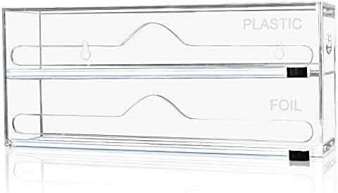 Plastic Wrap Dispenser with Slide Cutter, Clear 2 in 1 Acrylic Roll Organizer Holder for Aluminum... | Amazon (US)