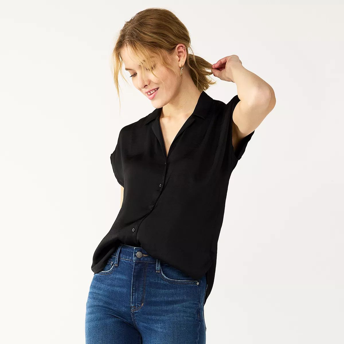 Women's Nine West Short Sleeve Easy Lapel Shirt | Kohl's