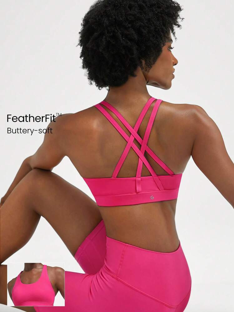 GLOWMODE FeatherFit™ Crossover Strap Sports Bra Gym  Spring Summer | SHEIN