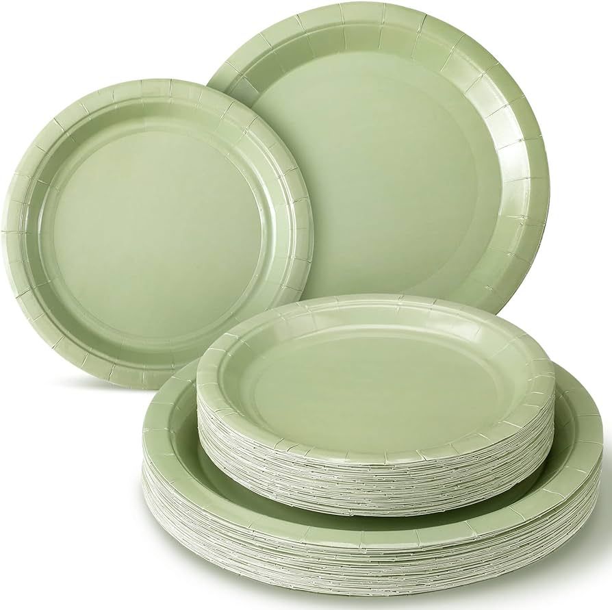 100 Pcs Sage Green Disposable Plates Green Paper Plates Disposable Dessert Plates Bulk 7 Inch 9 I... | Amazon (US)