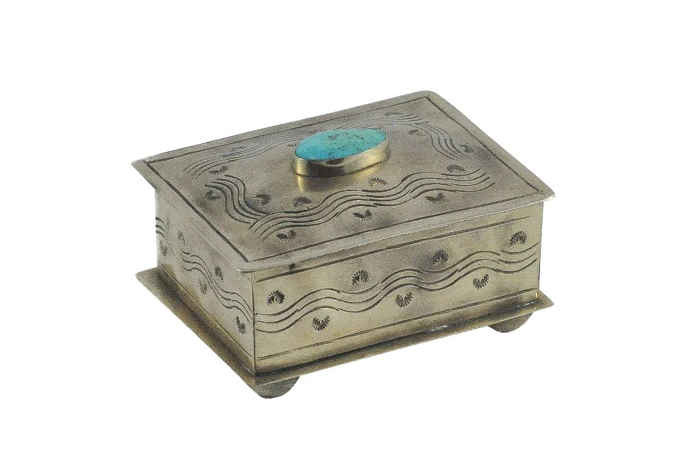 J. Alexander Small Stamped Silver & Turquoise Box | Pinto Ranch | Pinto Ranch