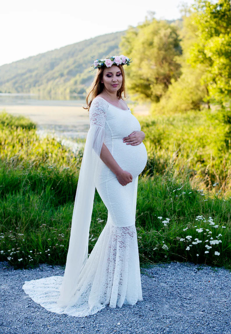 Ivory Lace Maternity Wedding Gown, Lace Maternity Dress, Long Maternity Dress for Photo Shoot, Ma... | Etsy (US)