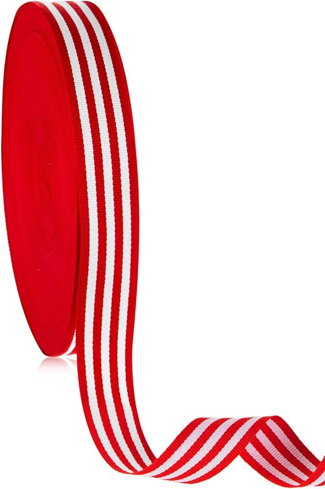 50 Yards Christmas Striped Ribbon 1 Inch Christmas Grosgrain Striped Ribbon for Christmas Gift Wr... | Amazon (US)