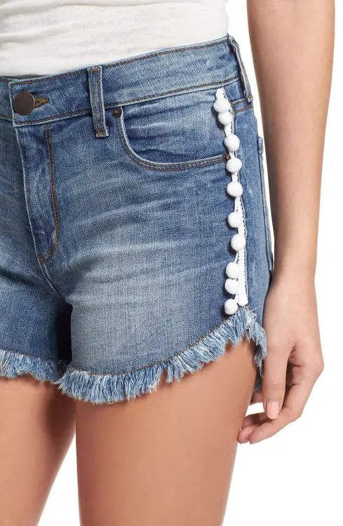 STS Blue Fray Hem Pompom Denim Shorts (Shadow) | Nordstrom