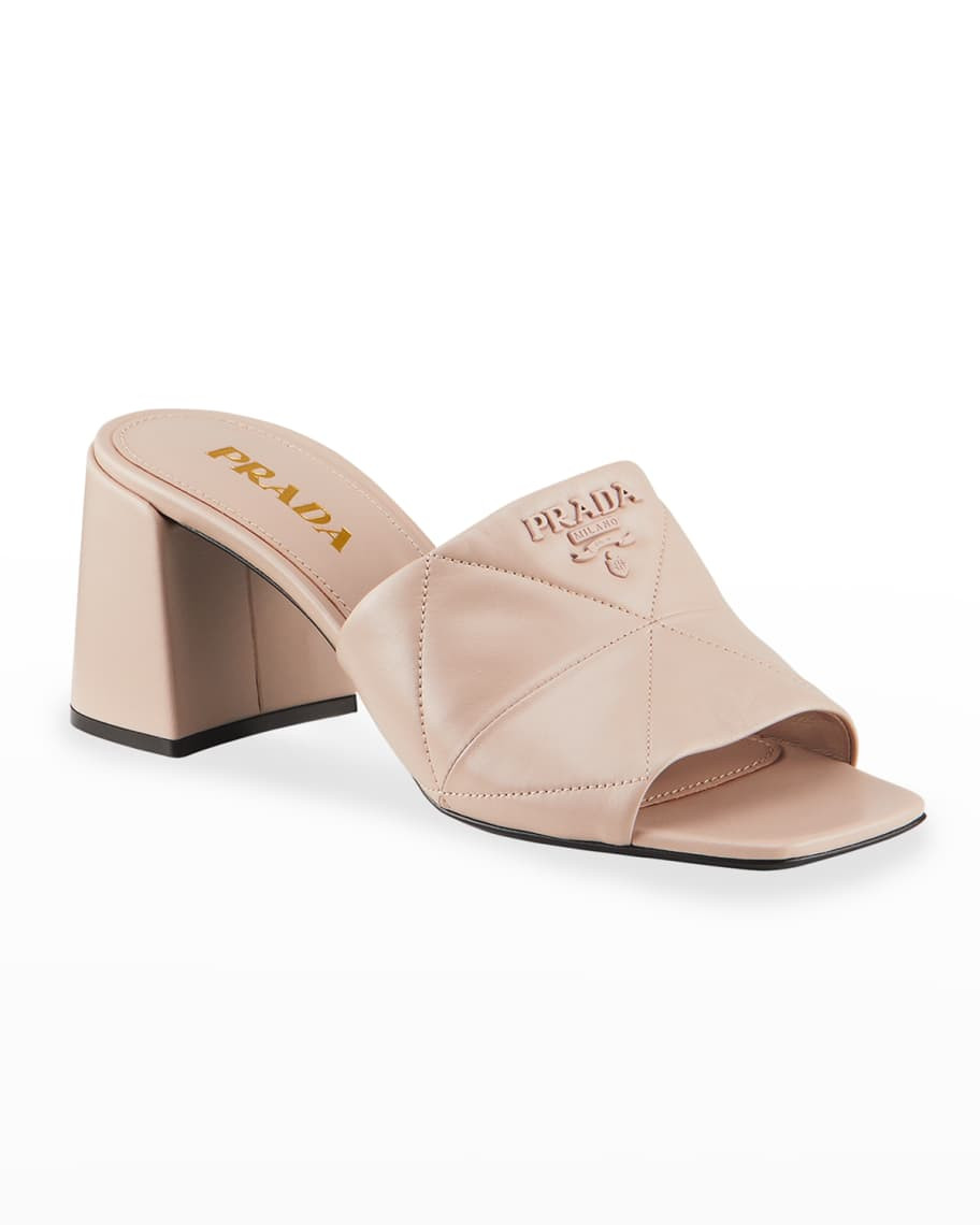 Prada 65mm Quilted Leather Block-Heel Slide Sandals | Neiman Marcus