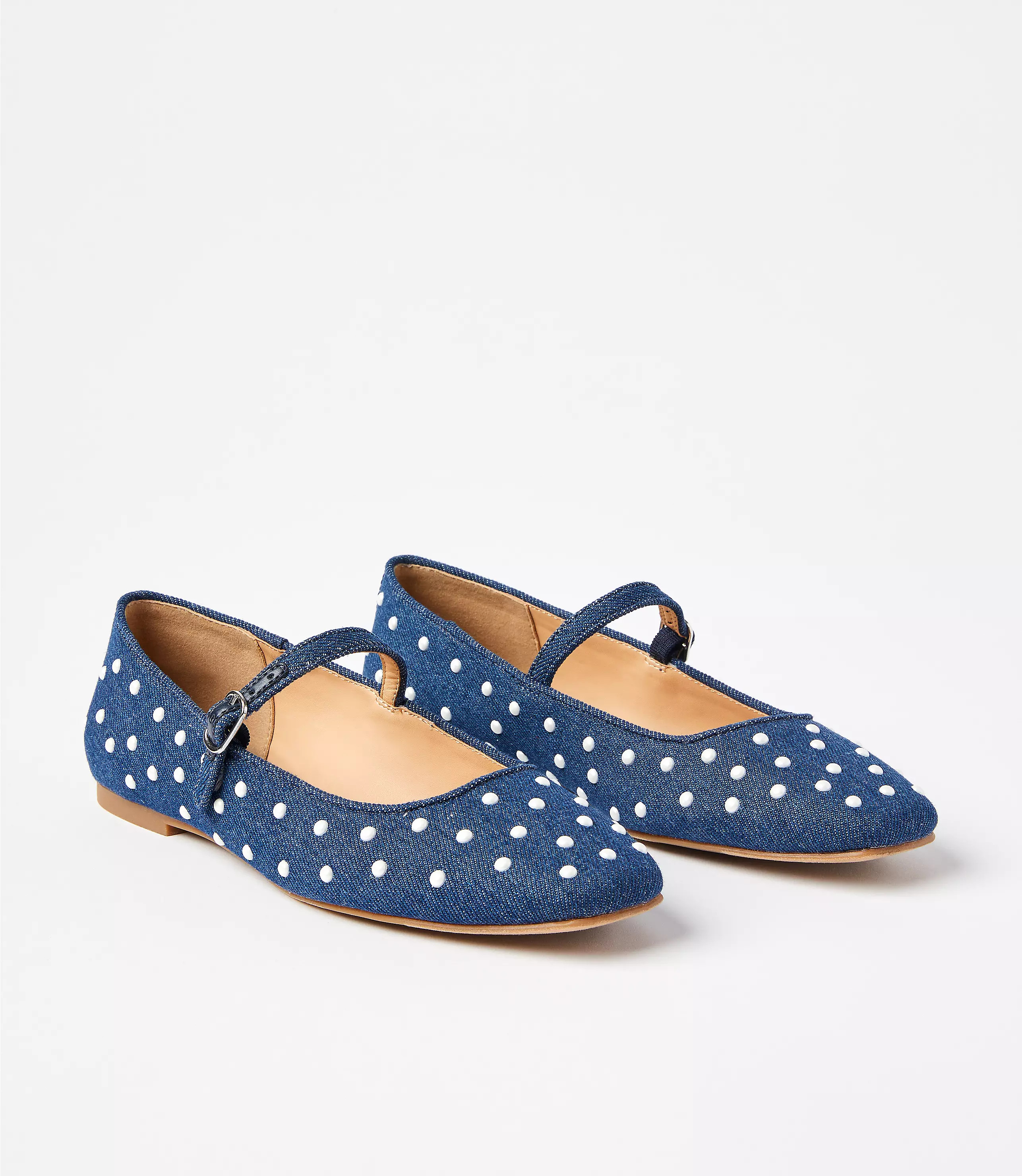 Pearlized Denim Buckle Strap Ballet Flats | LOFT