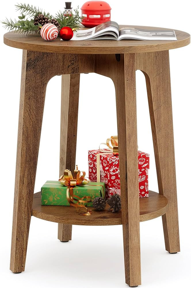 VASAGLE Side Table, Small Round End Table with Lower Shelf, Nightstand for Small Spaces, Living R... | Amazon (US)