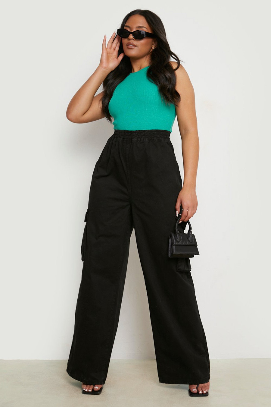 Plus Elasticated Waist Cargo Wide Leg Trouser | Boohoo.com (US & CA)