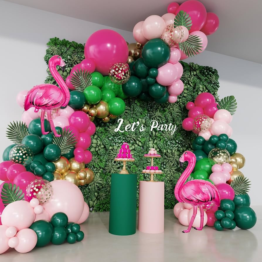156Pcs Tropical Flamingo Balloon Arch Garland Kit with Leaves Foil Balloons | Amazon (US)