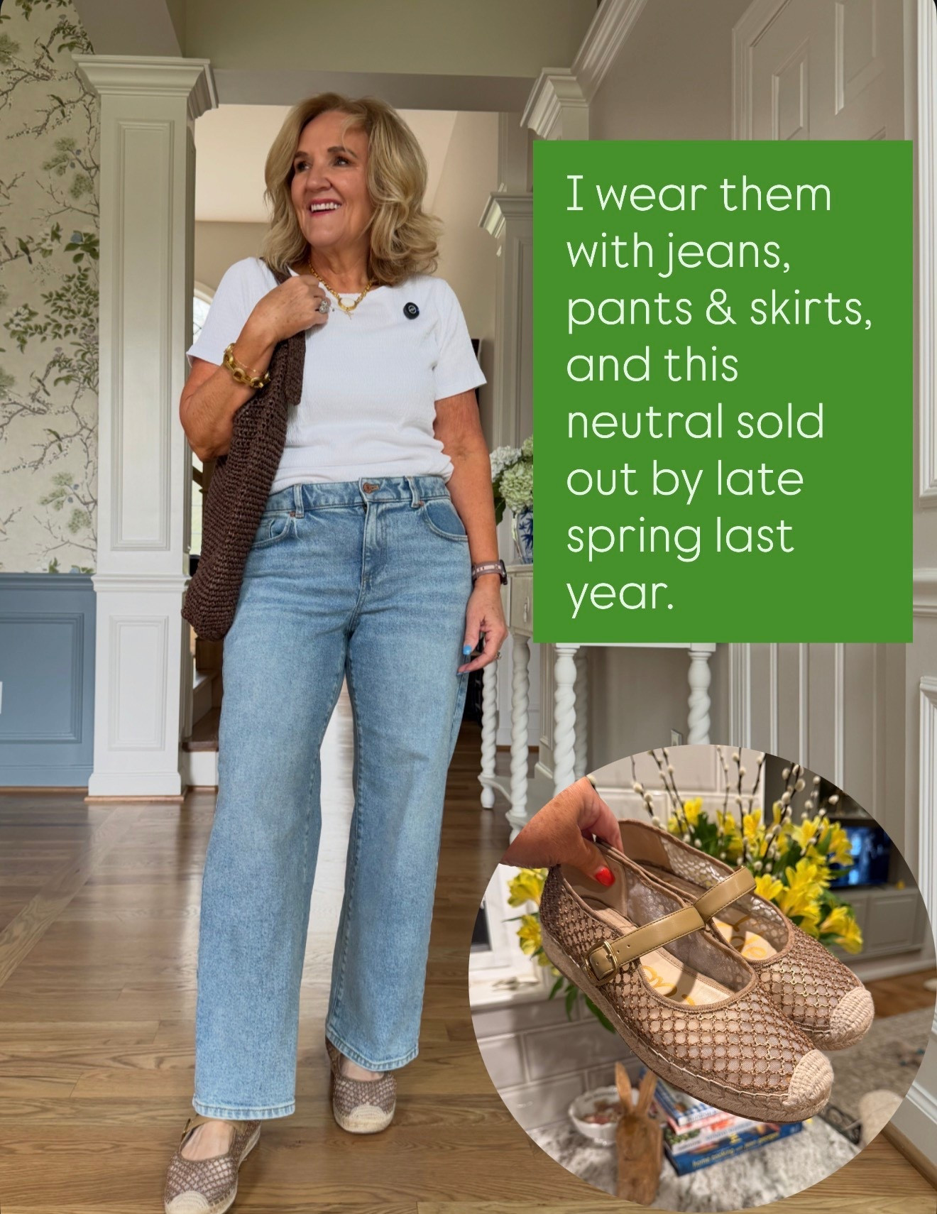 These espadrilles make getting dressed easier. Don’t want to wear a sandal? Need a closed toe? These are it. All day comfort. 
Jeans size 8 petite 
White tee medium 

The 7 pairs of shoes I’m reaching for on repeat. I do have some funky feet. And these work! Sure, I’m wearing other shoes too. Some I love as much! But these are the very basic minimum that you need to make any outfit work. All true to size. I’ll link a couple extra options. 

For the outfits I’ll link some main pieces, but they’re all in LTK as separate posts  

#LTKOver40 #LTKMothersDay #LTKootd