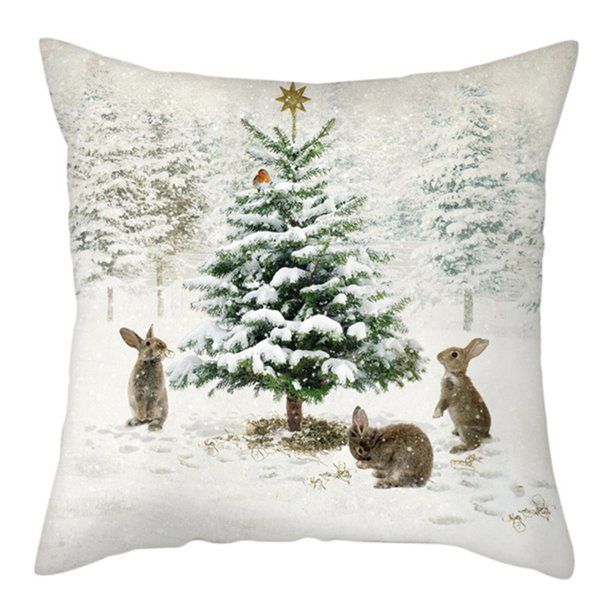 Christmas Pillowcase Hidden Zipper Decorative Peach Skin Rabbit Elk Printing Throw Pillow Cover H... | Walmart (US)
