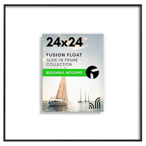 Americanflat 24x24 Floating Picture Frame with Polished Plexiglass - Use as 11x14 Frame with Mat or 24x24 Frame Without Mat - Fusion Float Collection - Slide-In Picture Frame for Wall Display - Black | Amazon (US)