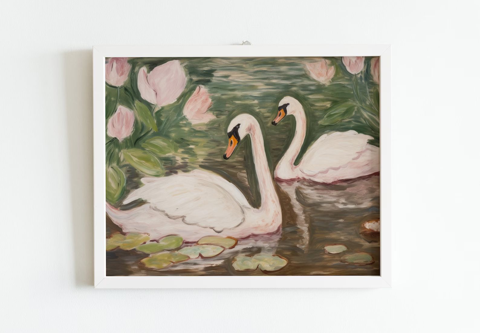 Swan Print Soft Printable Wall Art Pink and Green Decor Girly Office Painting - Etsy | Etsy (US)