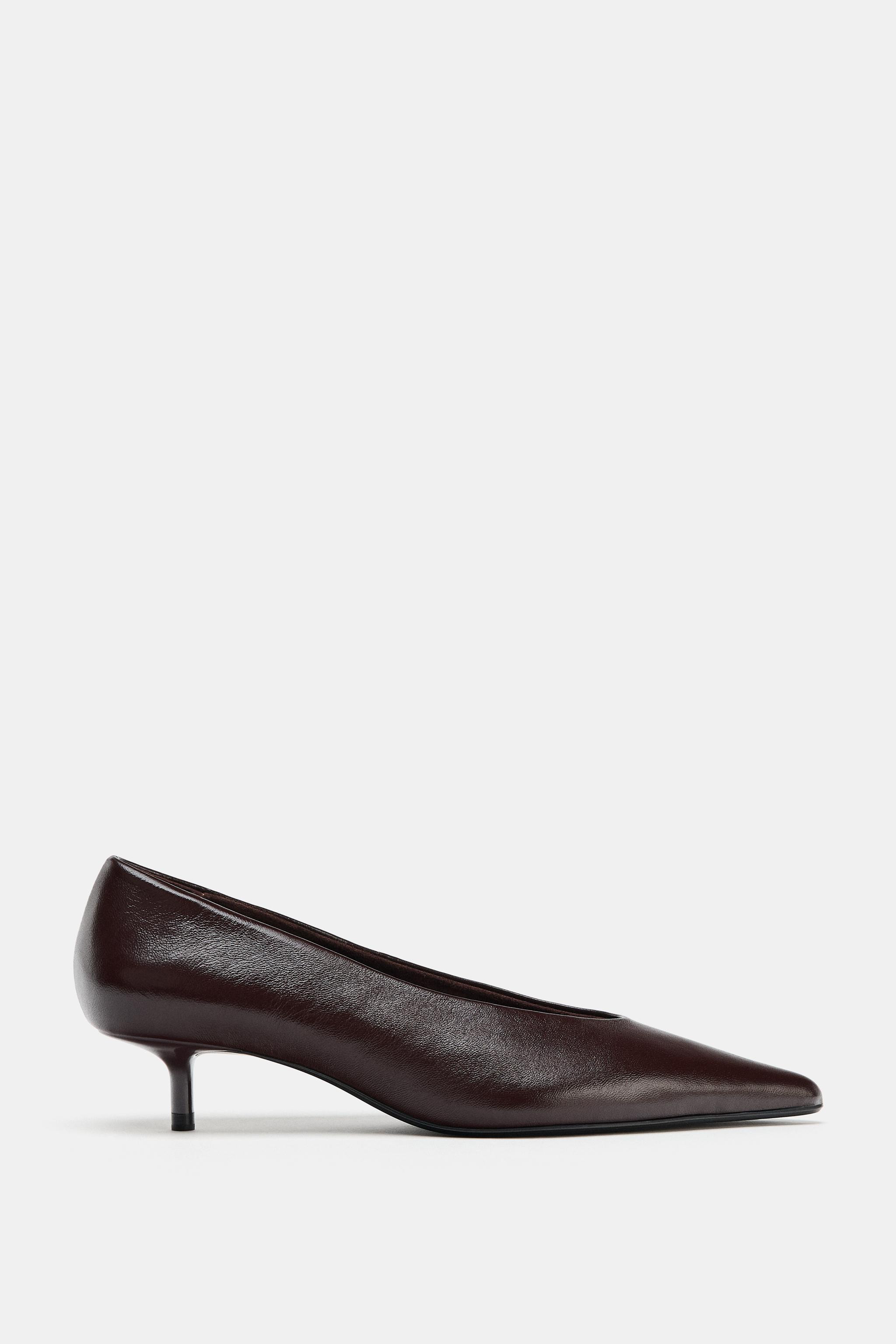 LEATHER KITTEN HEEL SHOES | Zara US