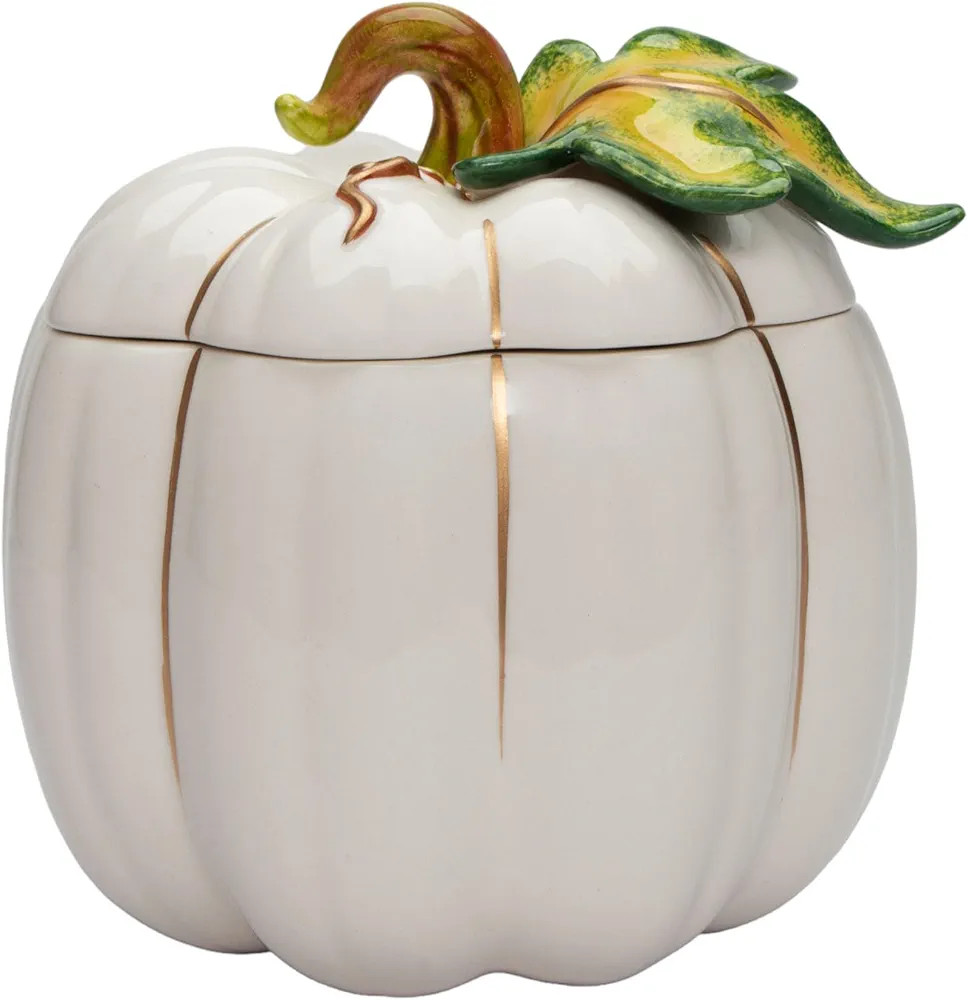 21074 Fine Ceramic Thanksgiving Harvest White Pumpkin Cookie Candy Jar, 6-5/8" L | Amazon (US)