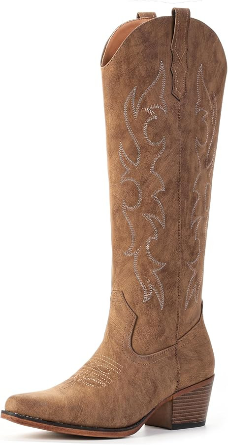 Knee High Cowboy Boots for Women-Wide Calf Embroidered Cowgirl Boots | Amazon (US)