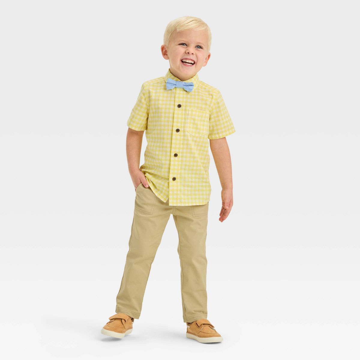 Toddler Boys' Short Sleeve Woven Gingham Shirt and Pants Set - Cat & Jack™ Yellow 3T | Target