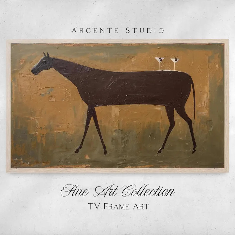 Badly Drawn Big Horse Samsung Frame Tv Art | Weird Core Art | Abstract Expressive Oil Painting | ... | Etsy (Global)