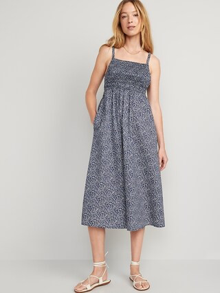 Fit & Flare Cotton-Poplin Smocked Cutout Cami Midi Dress for Women | Old Navy (US)