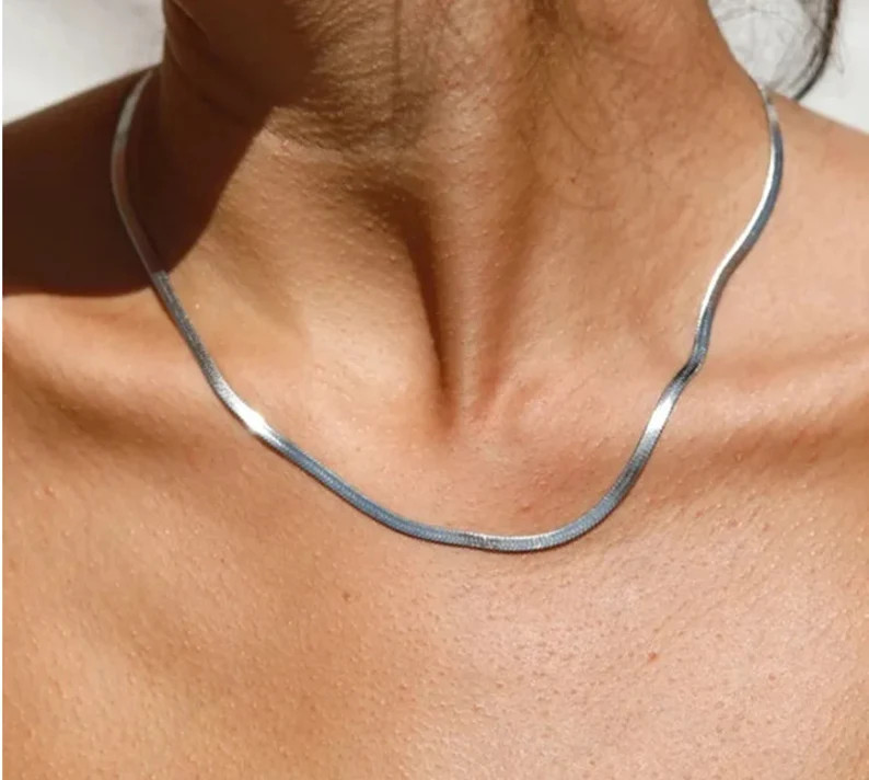 18k Gold Herringbone Necklace, Stainless Steel Jewelry, Snake Chain, Gift for Her, Gold Snake Cha... | Etsy (US)