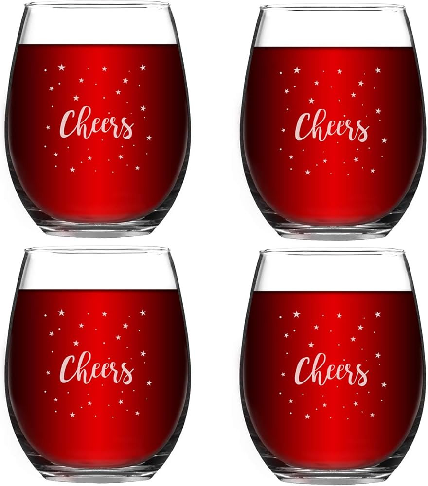 Christmas Gifts - Set of 4 Cheers Christmas Wine Glasses with White Stars, Christmas Wine Glasses... | Amazon (US)