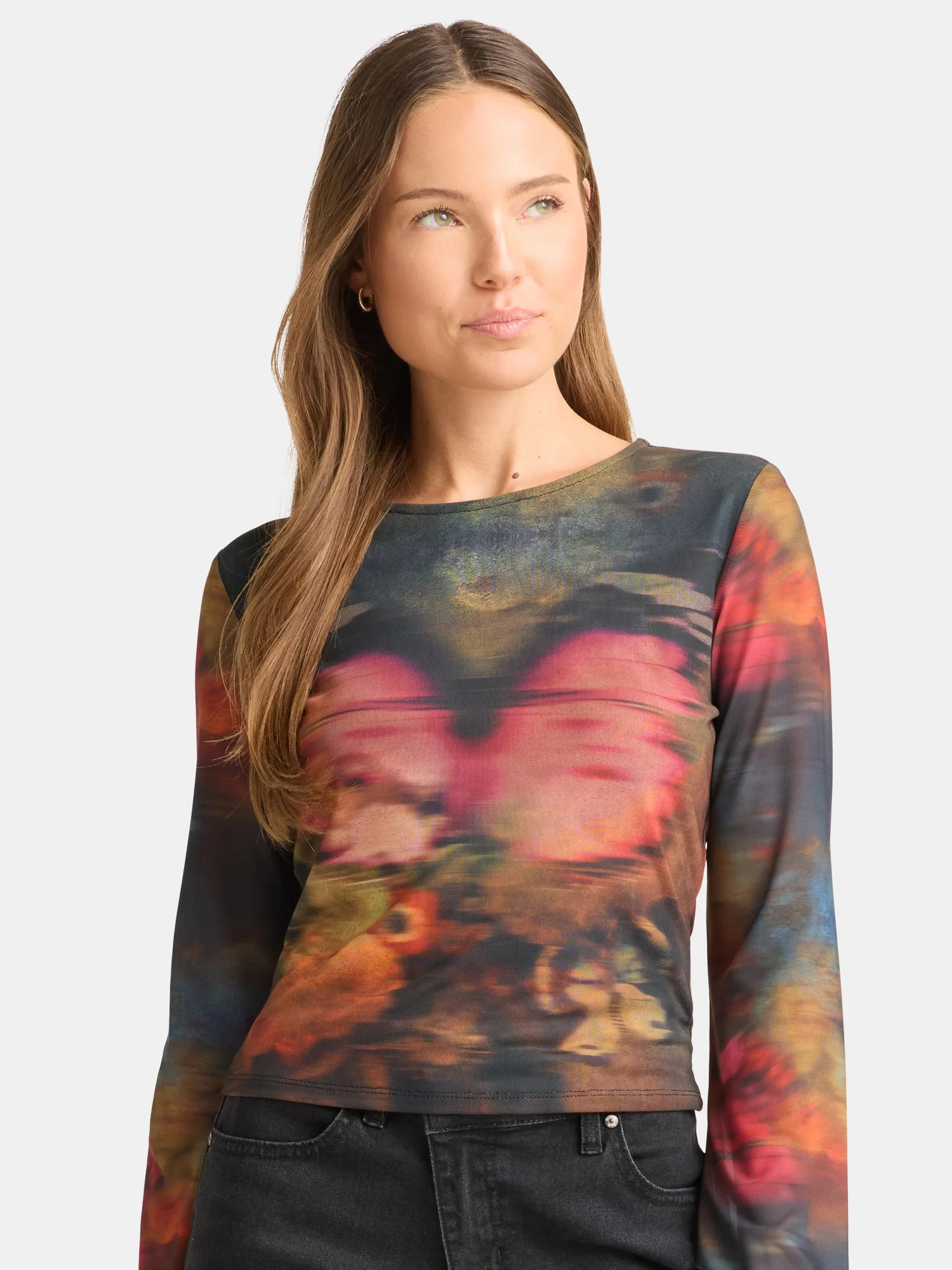 Madden NYC Women's Mesh Top with Long Sleeves, Sizes XXS-XXL | Walmart (US)