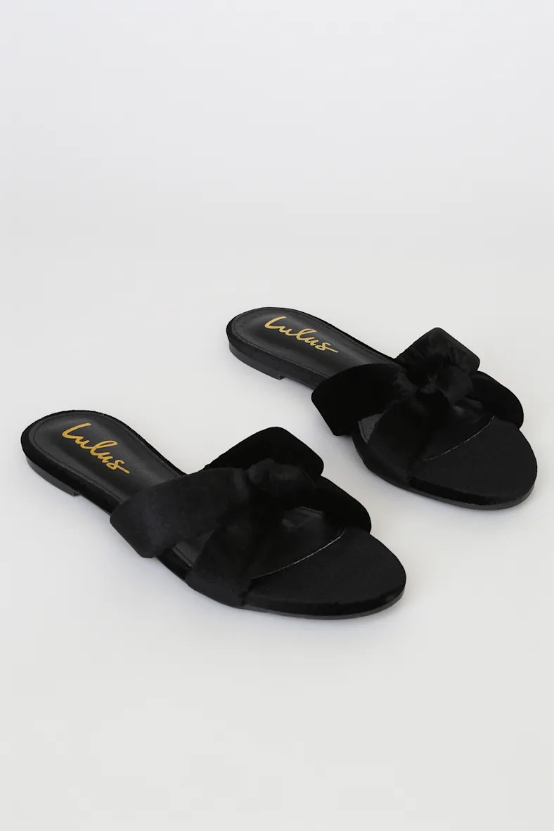 Shadee Black Velvet Knotted Slide Sandals | Lulus (US)