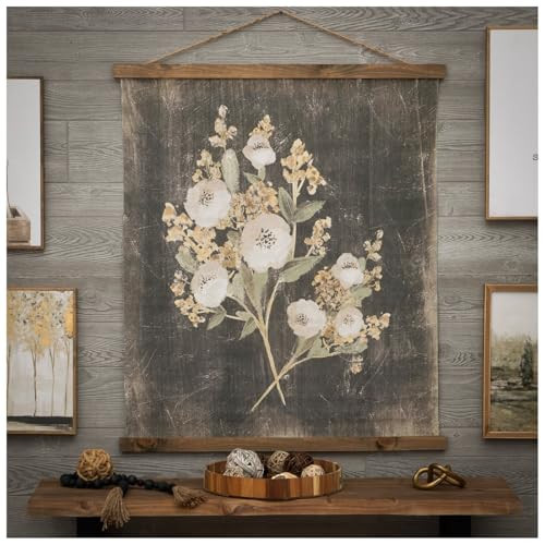 Hobby Lobby Vintage Floral Tapestry Wall Decor, Canvas & MDF, Rectangle, Vertical, Includes Hanging Rope, Distressed Black Background, Wooden Frame, Muted Tones | Amazon (US)