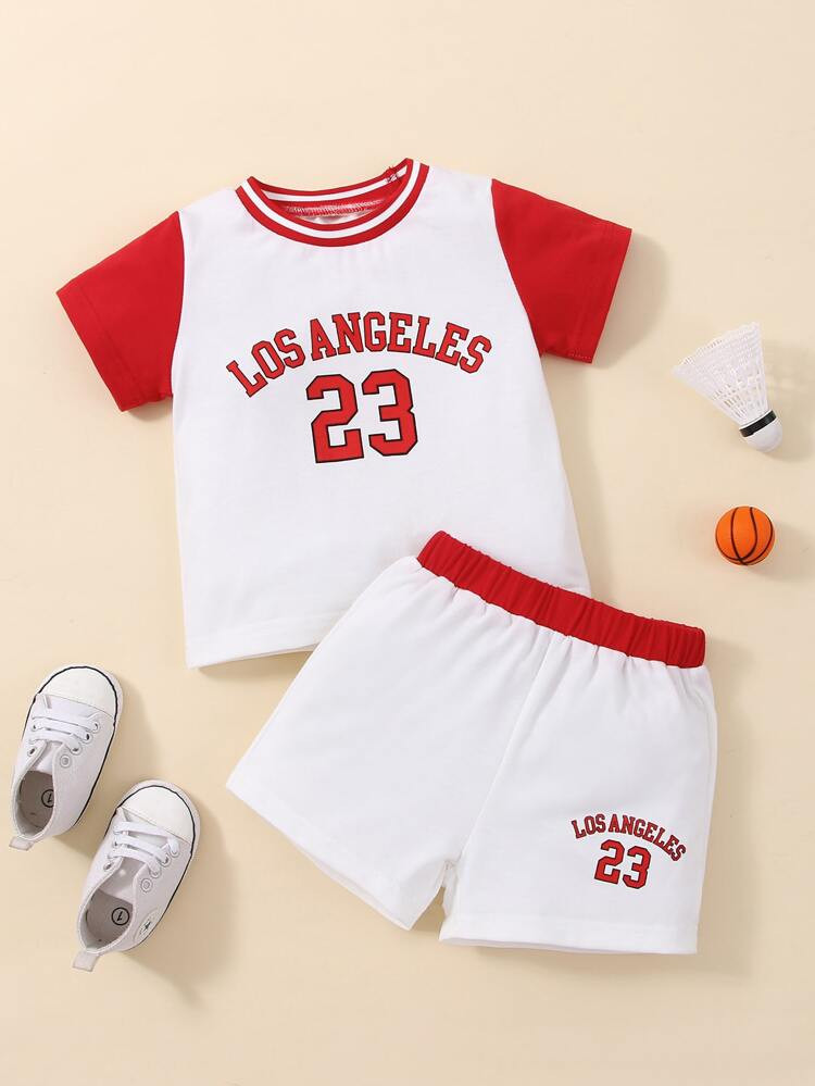 Baby Letter Graphic Colorblock Tee & Shorts | SHEIN