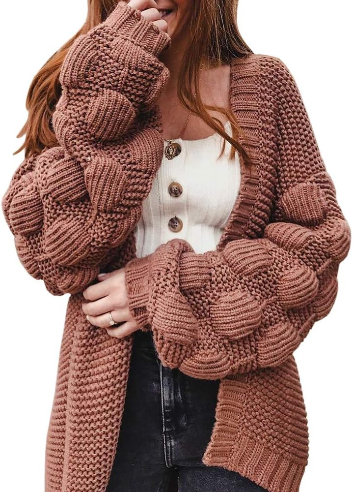 FERBIA Women Oversized Cardigan Knitted Cute Chunky Sweaters Wrap Long Fall Pom Pom Open Front Kn... | Amazon (US)